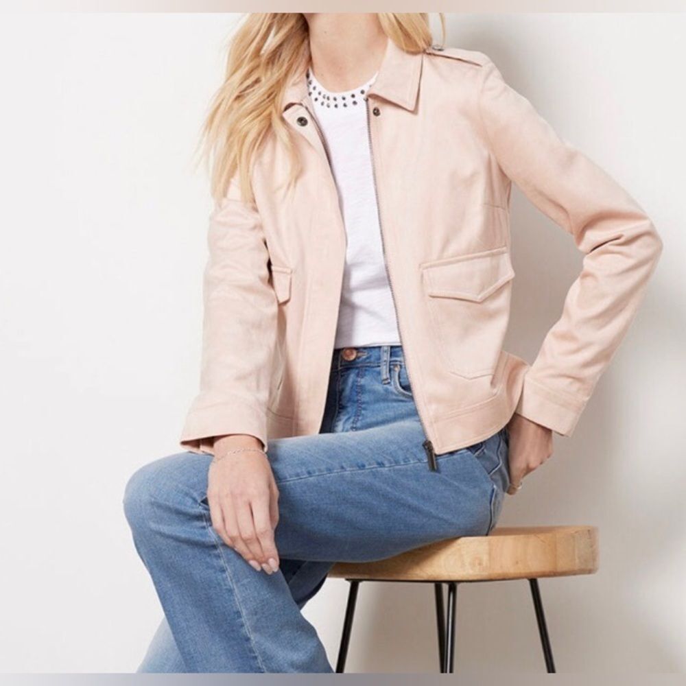 KUT from the Kloth Woman’s Alena Hidden Zipper Trucker Jacket XS Powder Pink NWT
